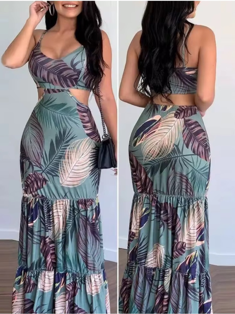 Chicme Tropical Maxi Dress with cutout back size XL